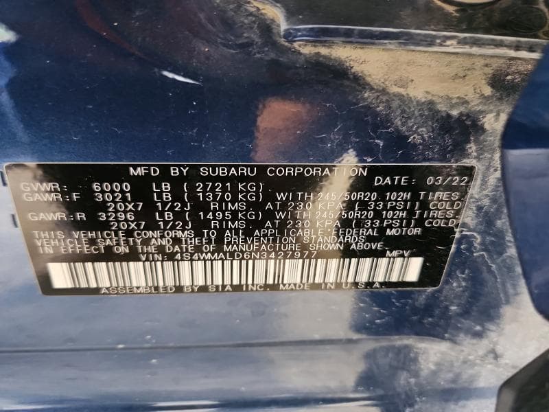 2022 SUBARU ASCENT LIMITED 13