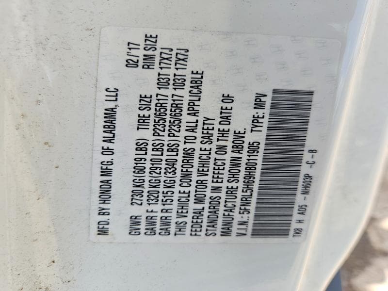 2017 HONDA ODYSSEY EXL 12