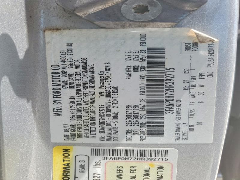 2017 FORD FUSION SE 12