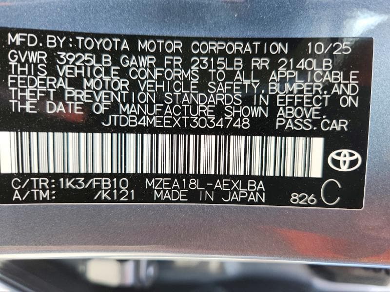 2026 TOYOTA COROLLA LE 12