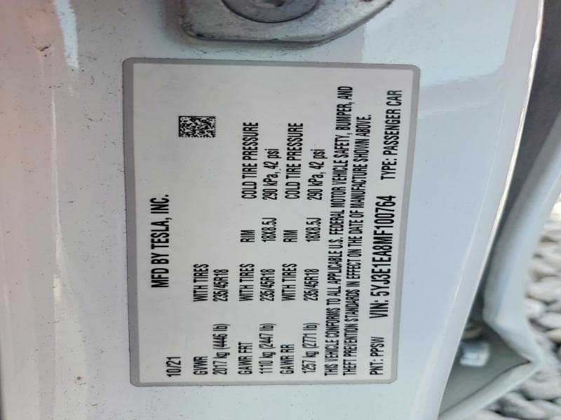 2021 TESLA MODEL 3 12