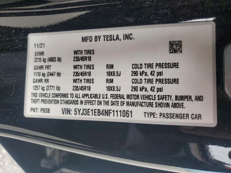 2022 TESLA MODEL 3 12