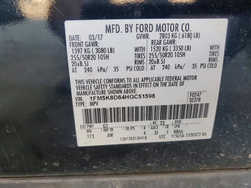 2017 FORD EXPLORER XLT 14