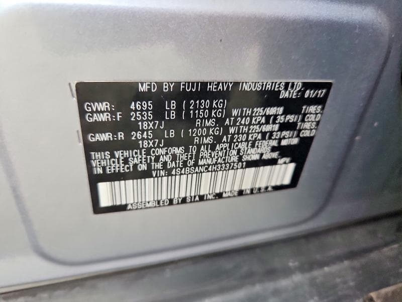 2017 SUBARU OUTBACK 2.5I LIMITED 12
