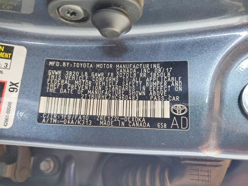 2017 TOYOTA COROLLA L 12