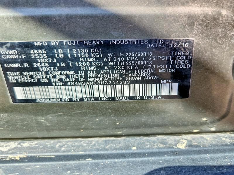 2017 SUBARU OUTBACK 2.5I LIMITED 12