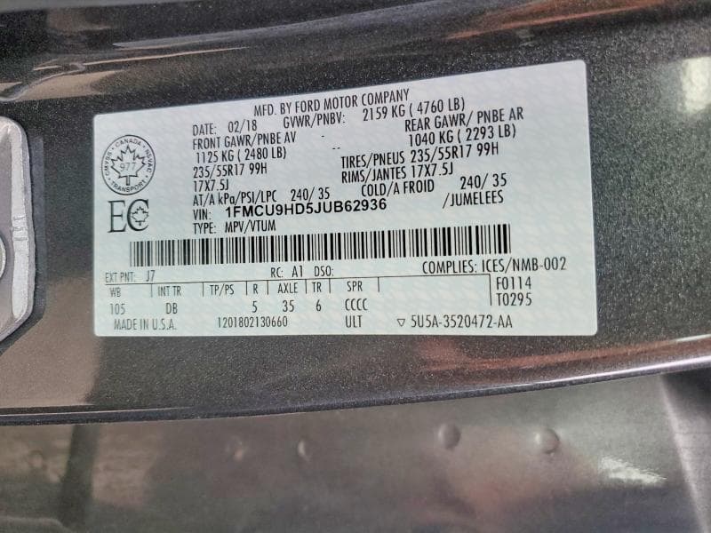 2018 FORD ESCAPE SEL 13