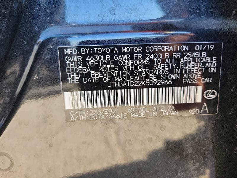 2019 LEXUS IS 300 12