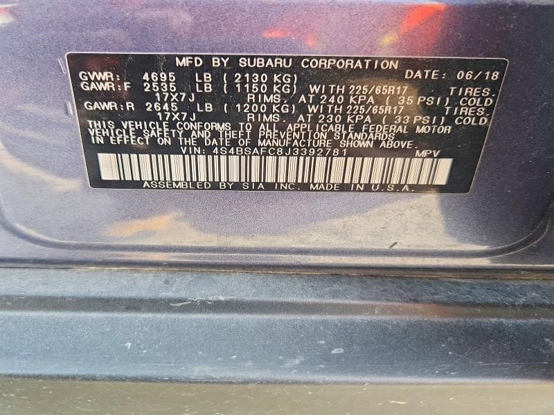2018 SUBARU OUTBACK 2.5I PREMIUM 12