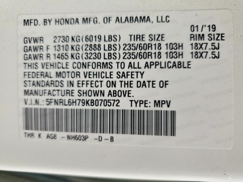 2019 HONDA ODYSSEY EXL 13
