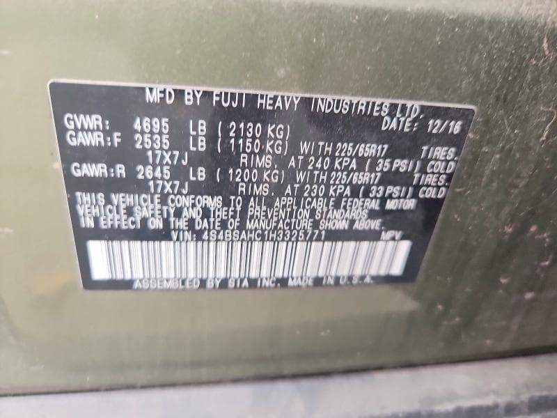 2017 SUBARU OUTBACK 2.5I PREMIUM 12