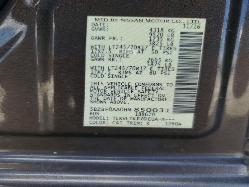 2017 NISSAN NV 3500 HD SV 13