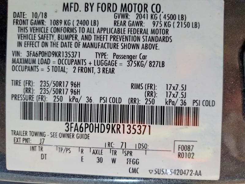 2019 FORD FUSION SE 12