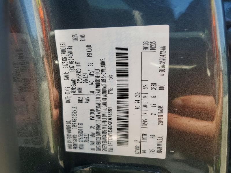 2019 FORD F150 SUPERCREW 12