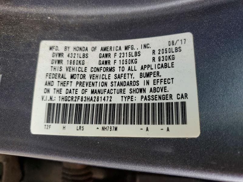 2017 HONDA ACCORD EXL 13
