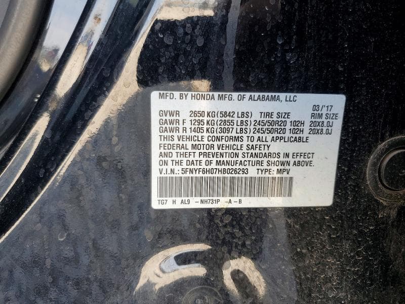 2017 HONDA PILOT ELITE 12