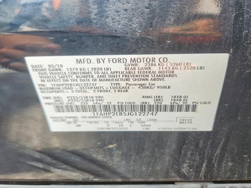2018 FORD TAURUS SEL 12