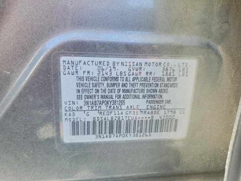 2019 NISSAN SENTRA S 13