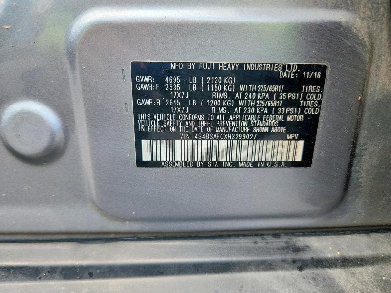 2017 SUBARU OUTBACK 2.5I PREMIUM 13