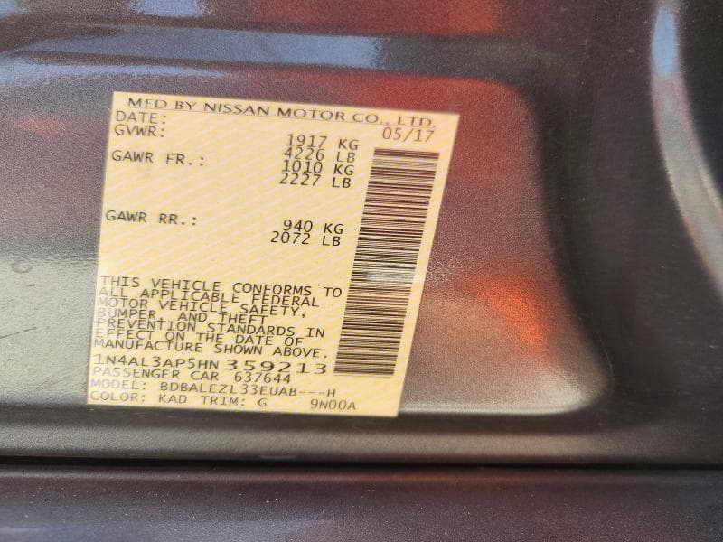 2017 NISSAN ALTIMA 2.5 S 12
