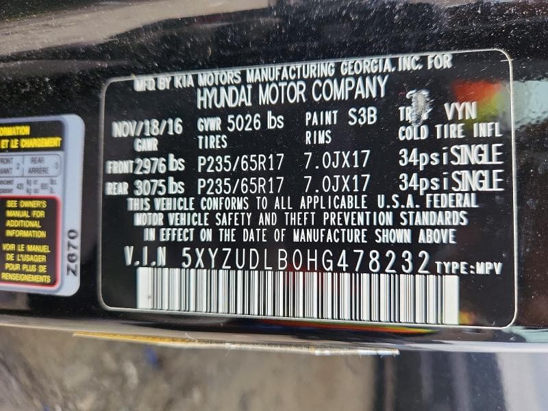 2017 HYUNDAI SANTA FE SPORT 2.4L 13
