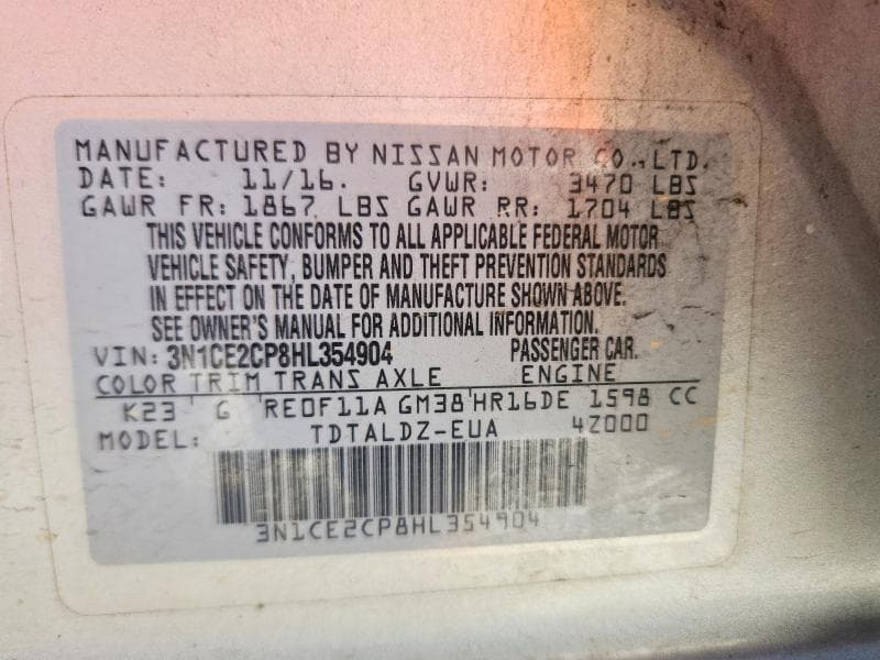 2017 NISSAN VERSA NOTE SV 12