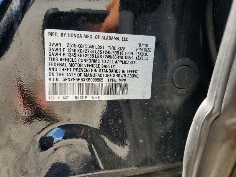 2019 HONDA PILOT EXL 13