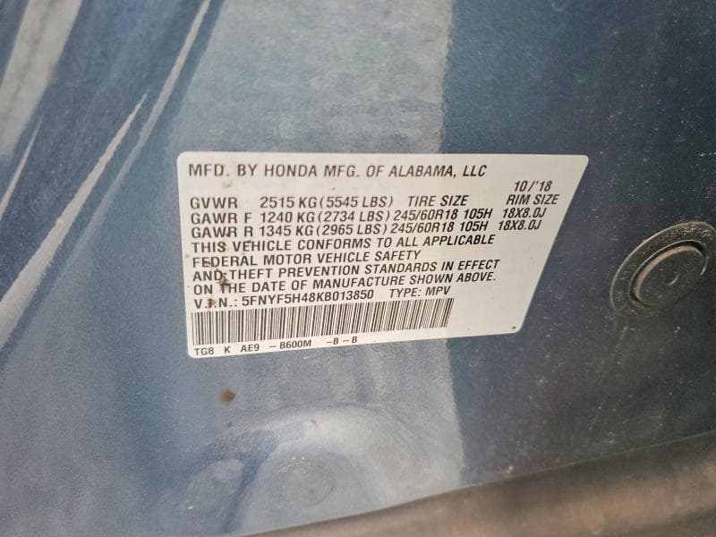 2019 HONDA PILOT EXL 14