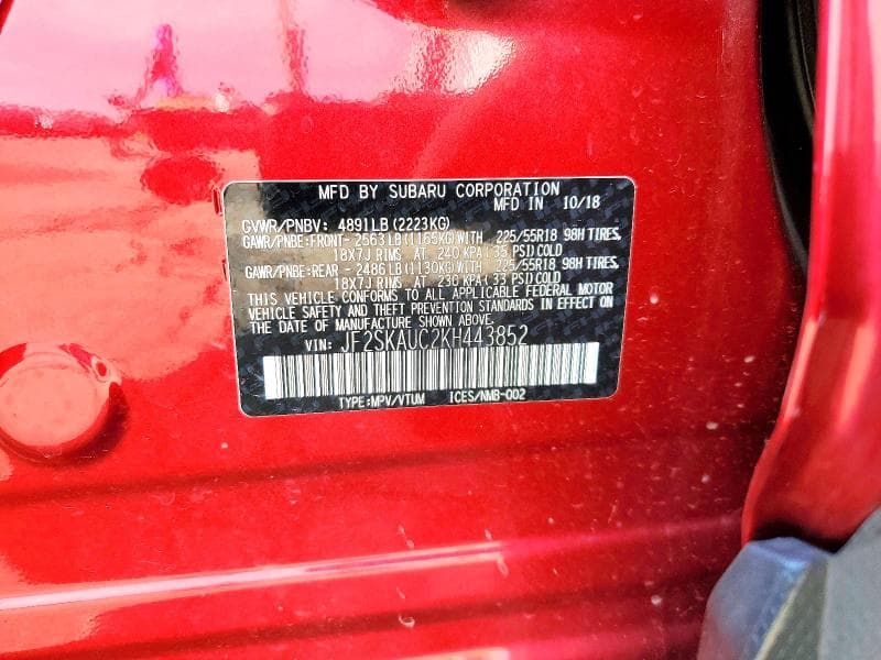 2019 SUBARU FORESTER LIMITED 12
