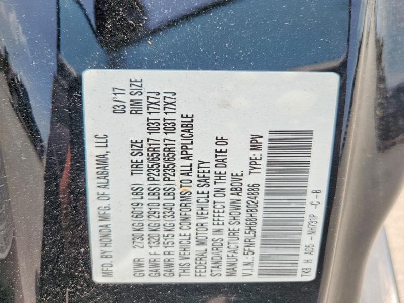 2017 HONDA ODYSSEY EXL 13