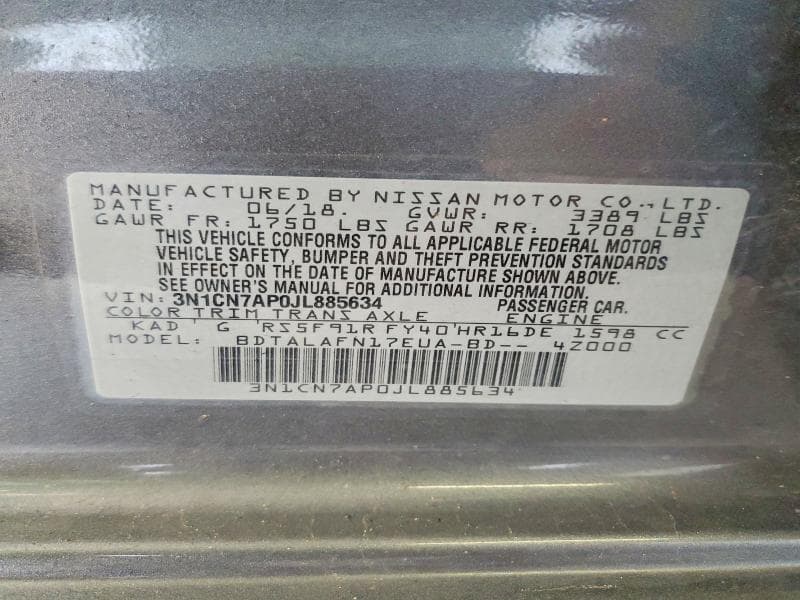 2018 NISSAN VERSA S 12