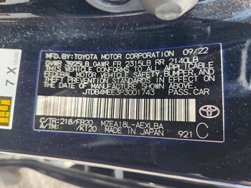 2023 TOYOTA COROLLA LE 12