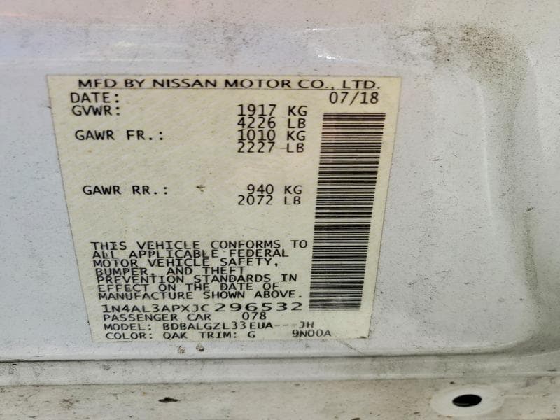 2018 NISSAN ALTIMA 2.5 S 12