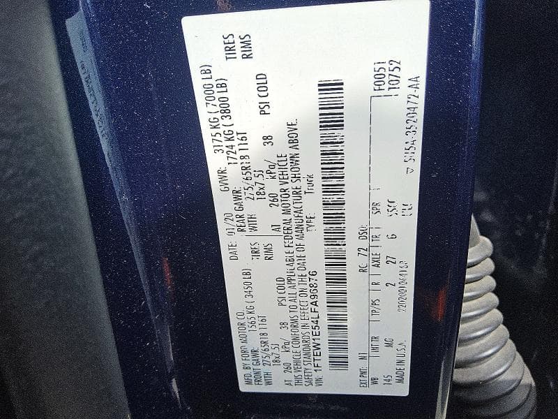 2020 FORD F150 SUPERCREW 12