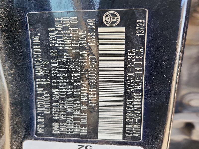 2018 TOYOTA CAMRY SE 12