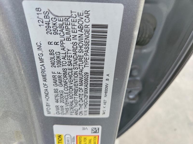2019 HONDA ACCORD TOURING 12