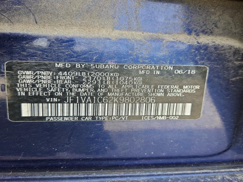 2019 SUBARU WRX PREMIUM 12