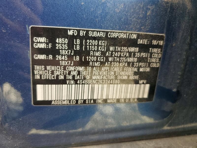 2019 SUBARU OUTBACK 3.6R LIMITED 12