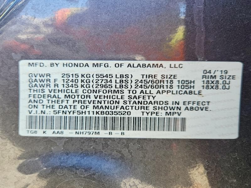 2019 HONDA PILOT LX 14