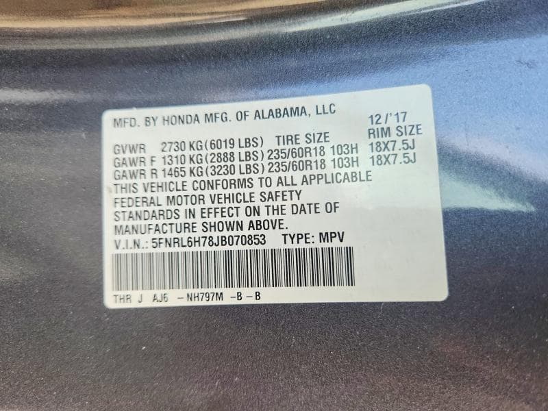 2018 HONDA ODYSSEY EXL 13