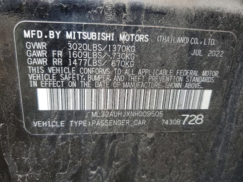 2022 MITSUBISHI MIRAGE ES 12