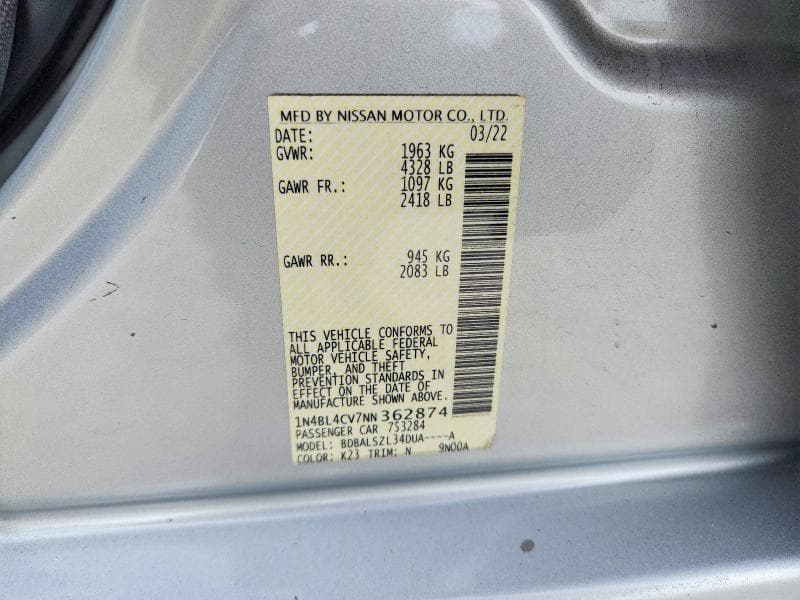 2022 NISSAN ALTIMA SR 12