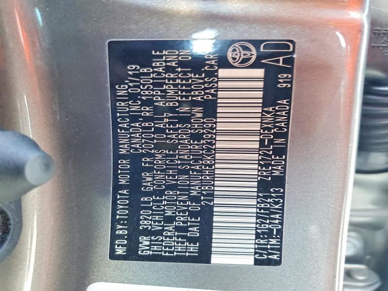 2019 TOYOTA COROLLA LE 13