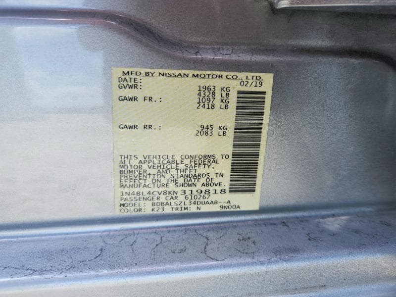 2019 NISSAN ALTIMA SR 12