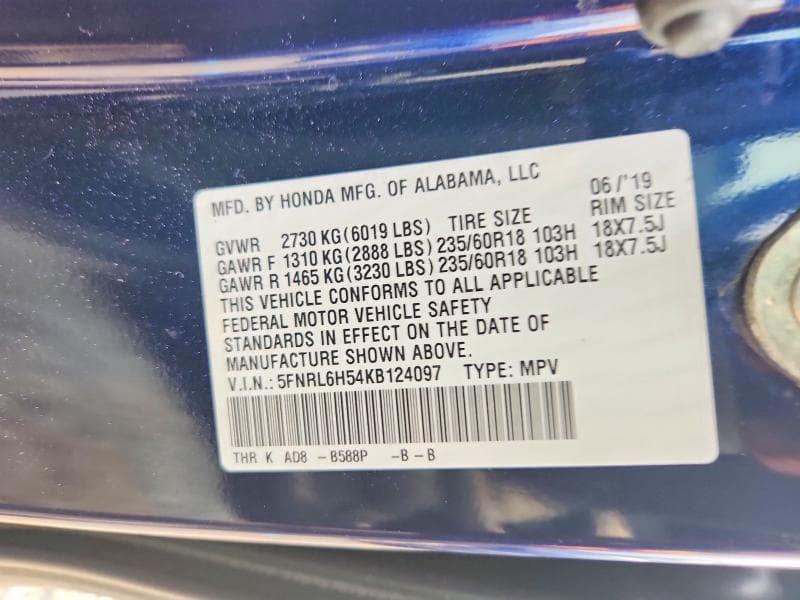2019 HONDA ODYSSEY EX 13