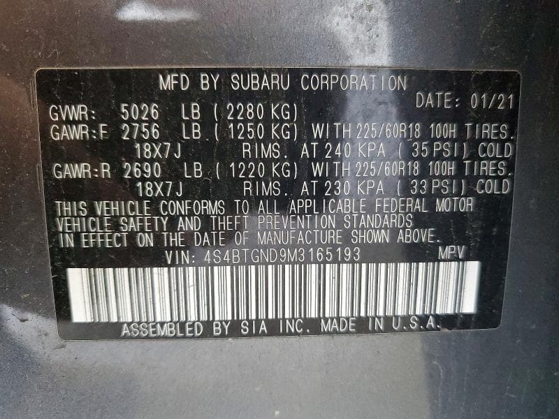 2021 SUBARU OUTBACK LIMITED XT 13