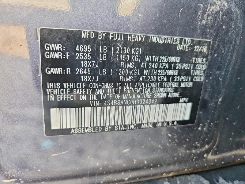 2017 SUBARU OUTBACK 2.5I LIMITED 14