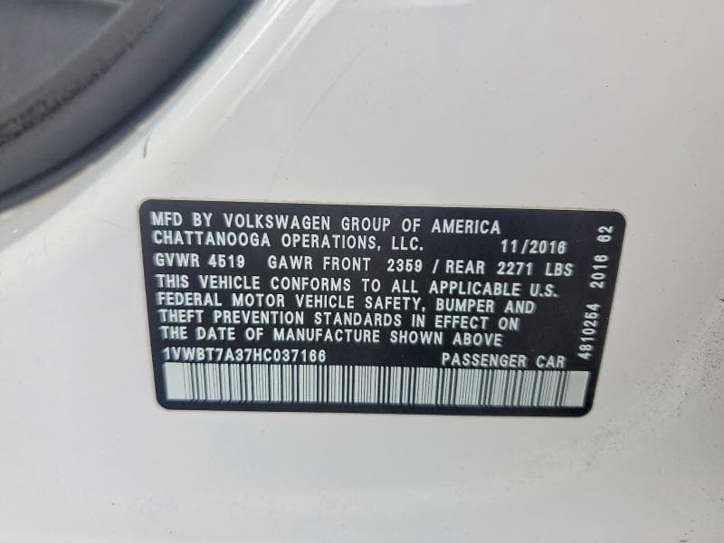 2017 VOLKSWAGEN PASSAT SE 12