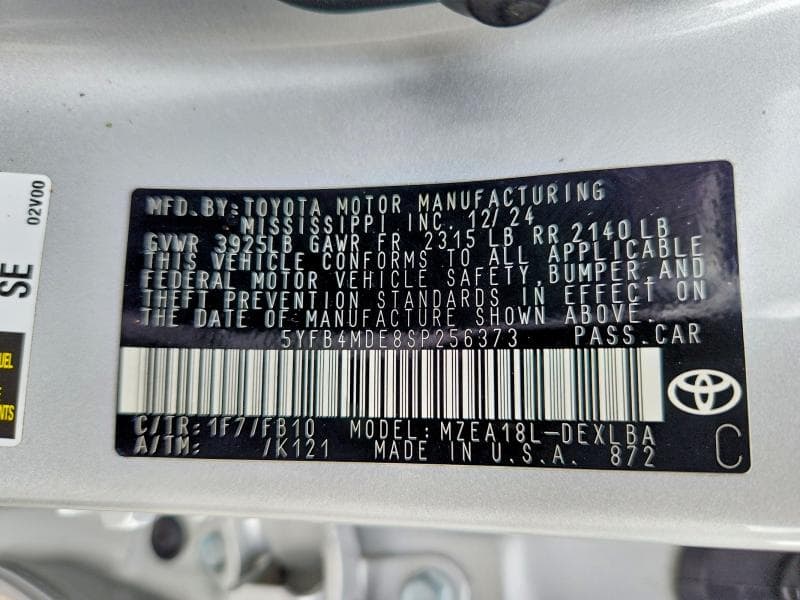 2025 TOYOTA COROLLA LE 12