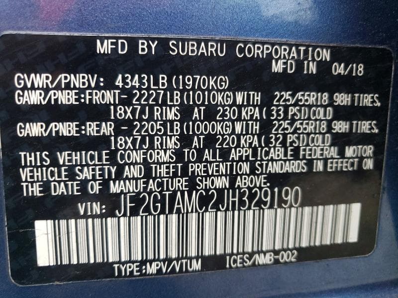 2018 SUBARU CROSSTREK LIMITED 12